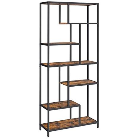VASAGLE Étagère de Rangement à 6 Niveaux, Bibliothèque sur Pieds, Meuble de Rangement, 30 x 80 x 180 cm, Marron Rustique et Noir