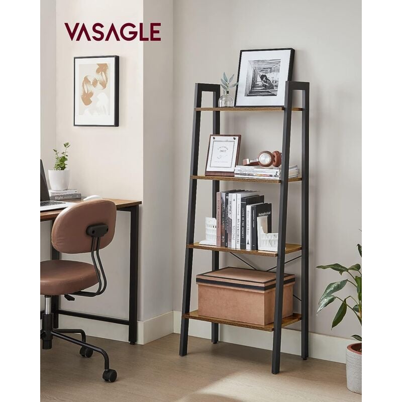 Vasagle - Meuble de Rangement, ÉtagÈre Rangement 4 Niveaux, BibliothÈque, pour Salon, Chambre, Cuisine, Bureau, Style Industriel, Cadre en Acier,