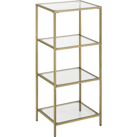 VASAGLE Étagère de Rangement pour Salle de Bain, Meuble de Rangement en Verre Trempé, à 4 Niveaux, Facile à Assembler, pour Salon, Chambre, Bureau, Doré