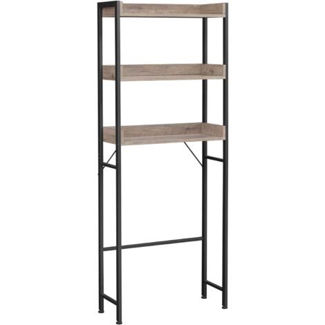 Vasagle – Étagère de rangement pour toilettes à 3 niveaux – Dimensions 63x25x165 cm – Panneau d’aggloméré et acier – Style industriel noir et grège
