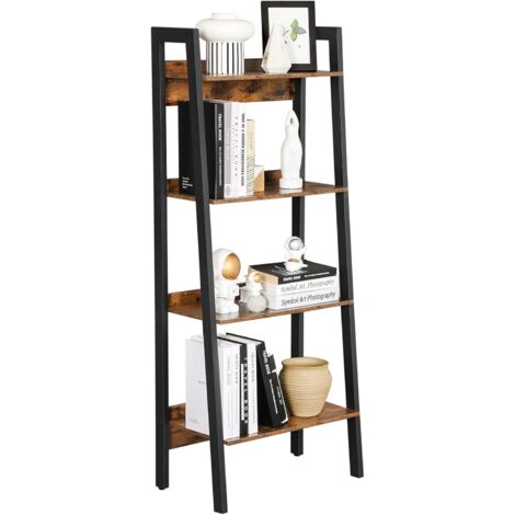 VASAGLE Étagère échelle à 4 Niveaux, Bibliothèque, Étagère de Rangement, pour Salon, Bureau, Chambre, Cuisine, Cadre en métal, Facile à Assembler, Style Industriel, Marron Rustique et Noir LLS054X01