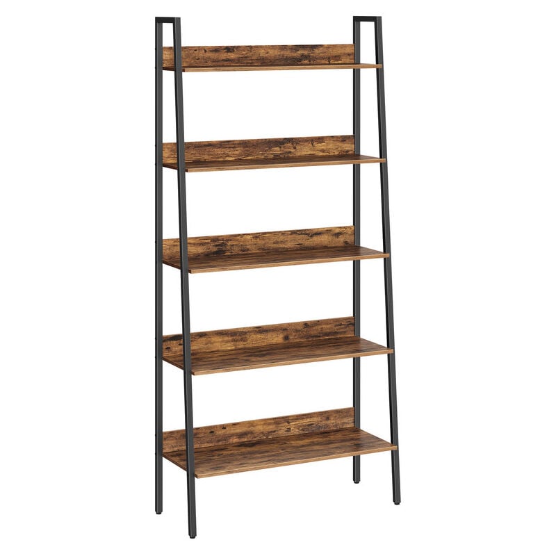Tagère Échelle, Bibliothèque à 5 Niveaux, Meuble de Rangement sur Pied, Bureau, Salon, Chambre, Cuisine, Style Industriel, Marron Rustique et Noir