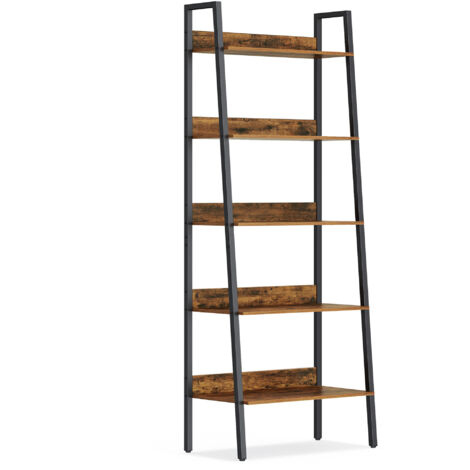 VASAGLE Étagère Échelle, Bibliothèque à 5 Niveaux, Meuble de Rangement sur Pieds, Bureau, Salon, Chambre, Cuisine, Style Industriel, Marron Camel et Noir