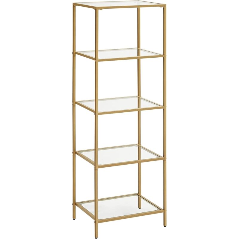 Vasagle - tagère en Verre à 5 Niveaux, Bibliothèque, Étagère de Rangement, Verre Trempé, Facile à Monter, pour Salle de Bain, Salon, Chambre, Bureau,