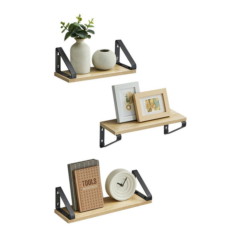 VASAGLE Étagère Murale, Tablette Flottante, Lot de 3, 2 Façons de Montage, Étagère de Rangement Suspendue, pour Salon, Cuisine, Bureau, Salle de