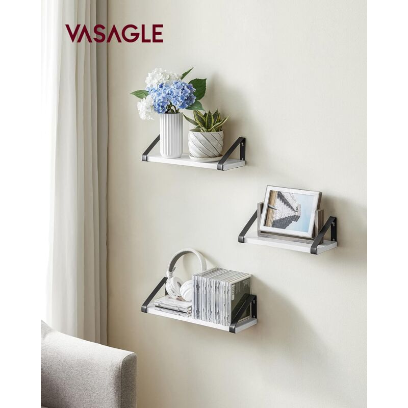 Songmics - vasagle Étagère Murale, Étagère Flottante, 3 Niveaux, Support Mural Stable, Blanc et Noir LWS033B14