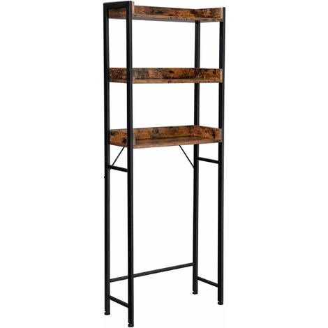 Vasagle – Étagère de rangement salle de bain 3 niveaux – Panneau d’aggloméré et acier – Dimensions 63x25x165 cm – Marron rustique et noir