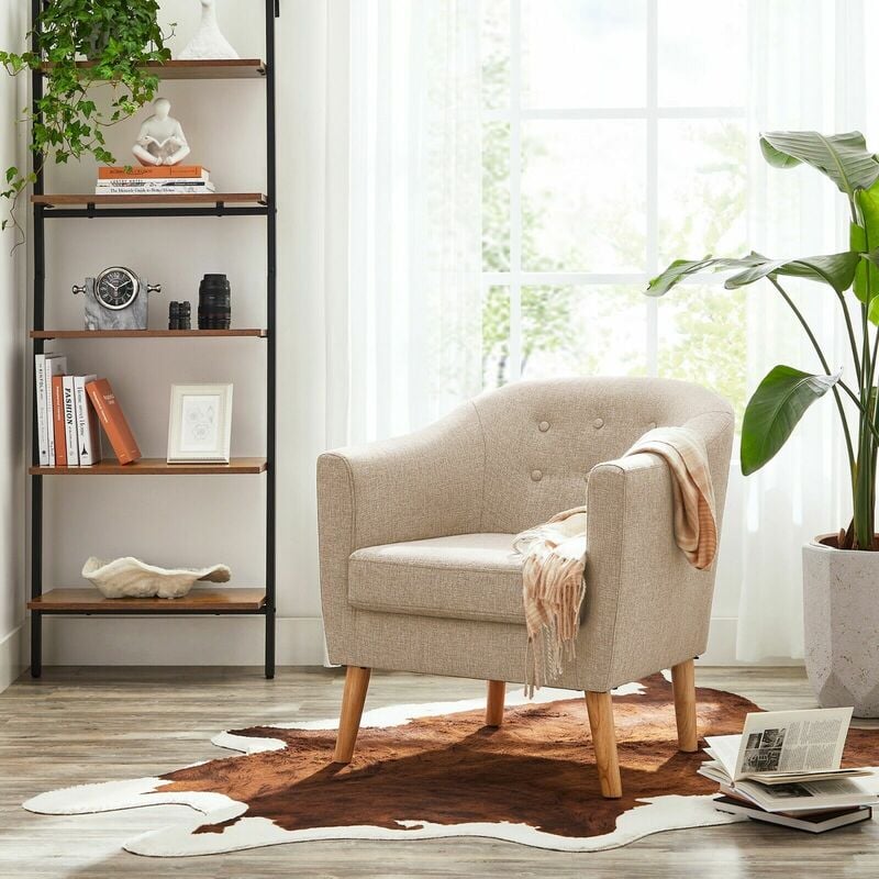 Vasagle - Fauteuil, Chaise d'appoint en tissu, Siège avec assise rembourré, pieds en bois massif, pour salon, salle à manger, chambre d'amis, bureau,