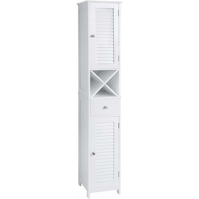 Vasagle Floor Cabinet, Bathroom Tall Cabinet with Shutter Doors, Drawer, and Removable X-Shaped Stand, 32 x 30 x 170 cm, Scandinavian Style, White