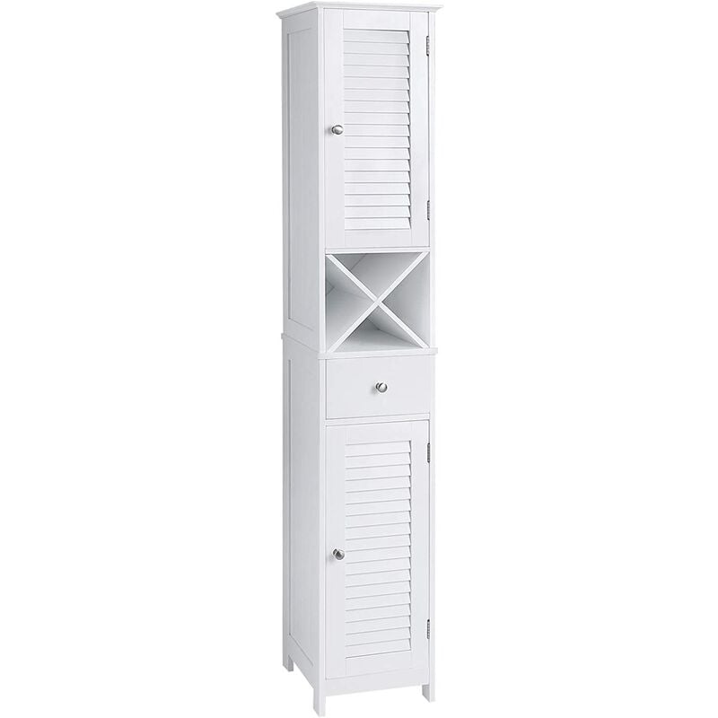 

VASAGLE Gabinete de Baño, Armario de Almacenamiento con Dos Puertas Persianas, con Cajón, con Estantería Extraíble en Forma X, 32 x 30 x 170 cm