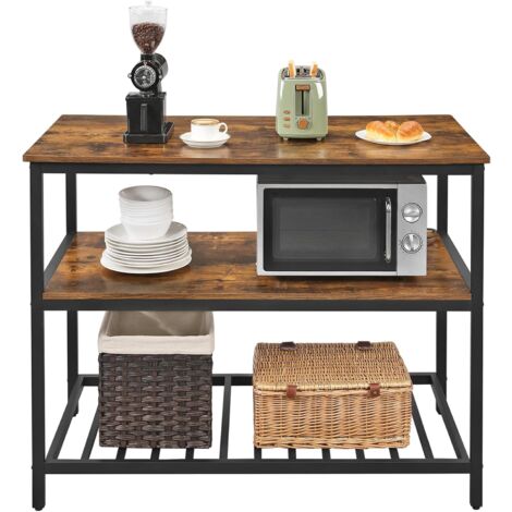 Vasagle – Îlot de cuisine avec plan de travail 120 x 60 cm – Étagère 3 niveaux en aggloméré et acier – Capacité 30 kg/niveau – Montage facile