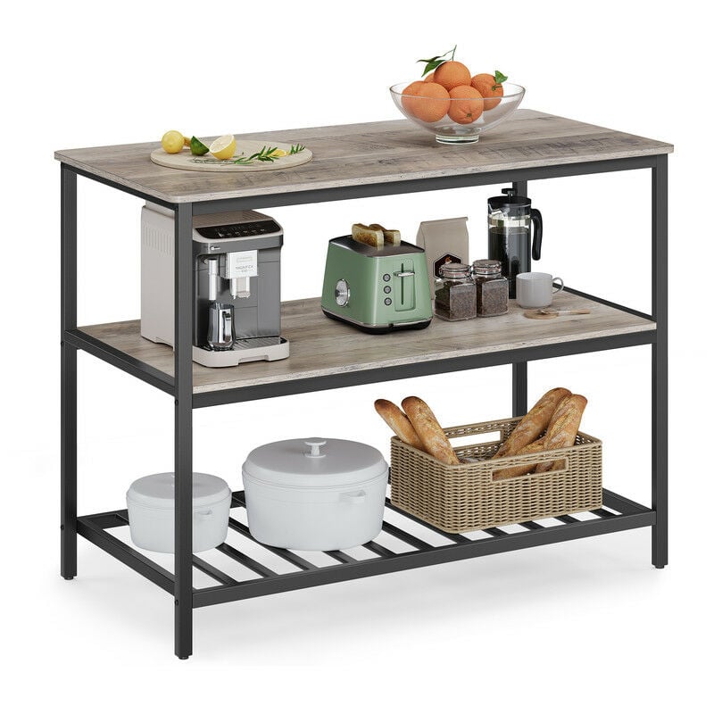 Vasagle - lot de Cuisine avec Grand Plan de Travail, Étagère de Cuisine à 3 Niveaux, Cadre en Acier, 60 x 120 x 90 cm, Style Industriel, Montage