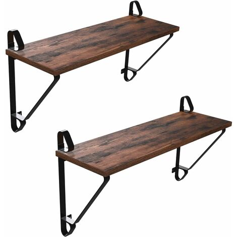 VASAGLE Juego de 2 Estante Decorativo, Estante Flotante, estantes murales de Exposición con soprte de Metal, para Dormitorio, Pasillo, Entrada, para Cocina, Negro, Rústico por SONGMICS - Vintage