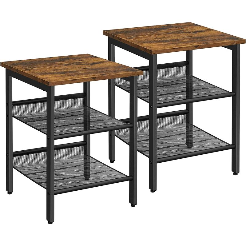 

VASAGLE Juego de 2 Mesitas de Estilo Industrial, Mesita de Noche, Mesa Lateral, con Estantes de Malla Ajustable, Apto para Salón, Dormitorio,