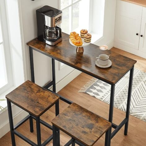 VASAGLE Juego de Mesa Comedor, Set Mesa Bar, Barra de 100 x 40 x 90 cm con 2 taburetes de 30 x 40 x 65 cm, Marco de Metal, Industrial, para Comedor, Sala de Estar, Marrón Rústico y Negro por SONGMICS
