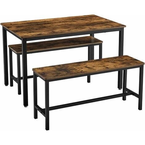 VASAGLE Juego de Mesa de Comedor y Sillas, Mesa de Cocina de 110 x 70 x 75 cm con 2 Taburetes de 97 x 30 x 50 cm, Marco de Acero, para Comedor, Sala de Estar, Marrón Rústico y Negro por SONGMICS