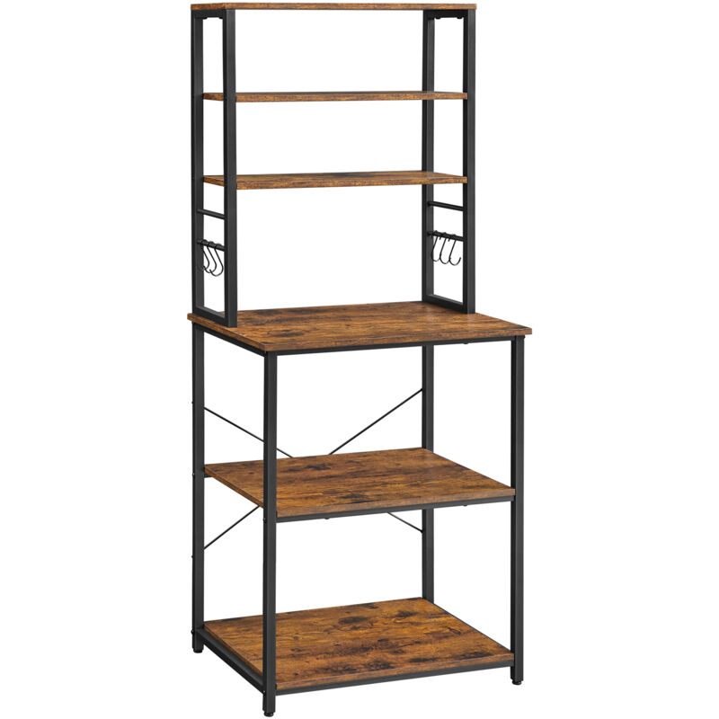 Songmics - tagère de Cuisine, Étagère pour Machine à Café, 6 Étagères et 6 Crochets, pour Four à Micro-Ondes, Cadre en Acier, Style Industriel, 40 x