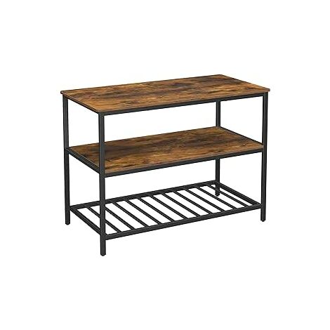 VASAGLE Kücheninsel mit großer Arbeitsplatte, Esstisch, Küchenregal mit 3 Regalablagen, stabiles Metallgestell, 120 x 60 x 90 cm, einfacher Aufbau, Industrie-Design, Vintagebraun-schwarz von SONGMICS - Vintagebraun-schwarz