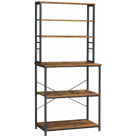 VASAGLE Küchenregal, Standregal mit Ablagen, mit 6 Haken und Metallrahmen, Industrie-Design, für Mikrowelle, Kochutensilien, 80 x 40 x 167 cm, greige-schwarz von SONGMICS SKK019B02 - Greige-schwarz