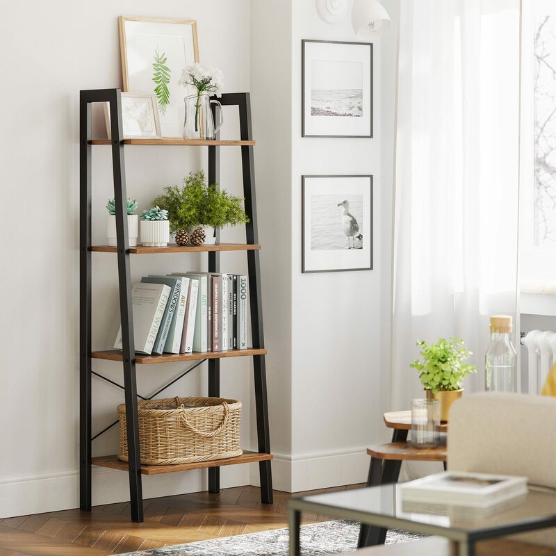 Vasagle Ladder Shelf 4 Tier Bookcase Storage Unit For Living Room