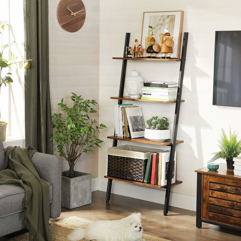 Vasagle Ladder Shelf Wall Rack Storage Shelving Unit 4 Tier Industrial Design Decorate Bookcase Living Room Kitchen Office Iron Stable Slanted Dark Brown By Mics Lls43bx - Bookshelf Living Room Storage Vasagle Ladder Shelf Wall Rack Storage Shelving Unit 4 Tier Industrial Design Decorate Bookcase Living Room Kitchen Office Iron Stable Slanted Dark Brown By Mics Lls43bx - Bookshelf Living Room Storage