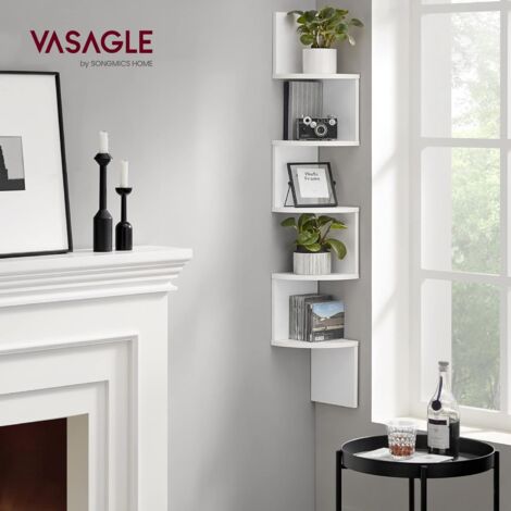 VASAGLE Libreria Angolare, Mensola Angolare da Muro, Scaffale da Parete a 5 Ripiani, in Camera da Letto Soggiorno Bagno Studio, Porta Piante, Bianco Nuvola