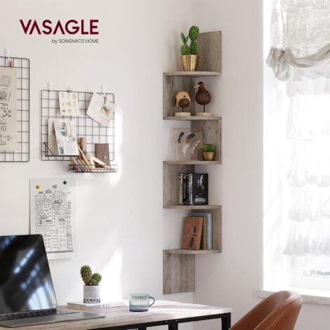 VASAGLE Libreria Angolare, Mensola Angolare da Muro, Scaffale da Parete a 5 Ripiani, in Camera da Letto Soggiorno Bagno Studio, Porta Piante, Greige Melange