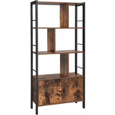 VASAGLE Librería de 4 Niveles, Estantería de Almacenamiento de Estilo Industrial, Estructura de Acero Estable, para Salón, Estudio, Oficina, Cocina, Marrón Rústico y Negro por SONGMICS LBC022B01 - Marrón Rústico y Negro