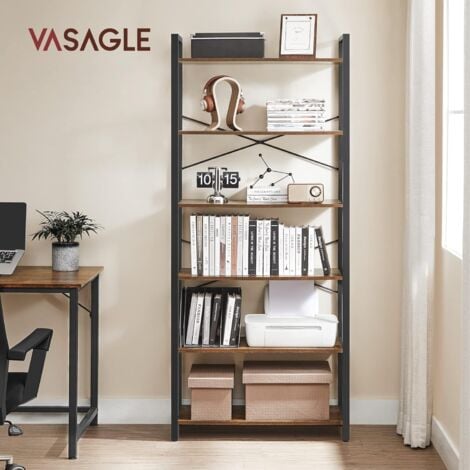VASAGLE Librería de 6 Niveles, Estantería de Almacenamiento, para Sala de Estar, Oficina, Estudio, Pasillo, Estilo Industrial, 80 x 30 x 186 cm, Marrón Rústico y Negro por SONGMICS