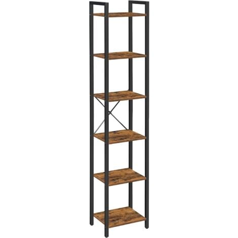VASAGLE Librería de 6 Niveles, Estantería para Libros, Estantería de Pie, para CDs y DVDs, para Oficina, Salón, Dormitorio, Cocina, 40 x 30 x 187,5 cm, Marrón Rústico y Negro por SONGMICS