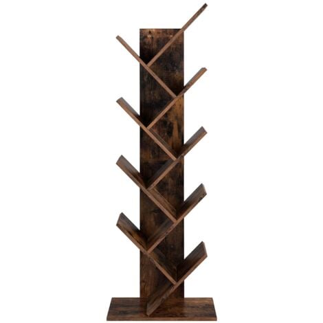 VASAGLE Librería en Forma de Árbol, Librería de 8 Niveles con Estantes de Madera, para Sala de Estar, Oficina Doméstica, Marrón Rústico por SONGMICS