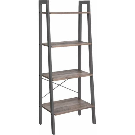 VASAGLE Libreria, Scaffale a Scala con 4 Ripiani, Mobile Autoportante, Struttura in Ferro, per Soggiorno Camera da Letto Cucina Balcone, Facile da Montare, Industriale, Greige e Grigio LLS44MG