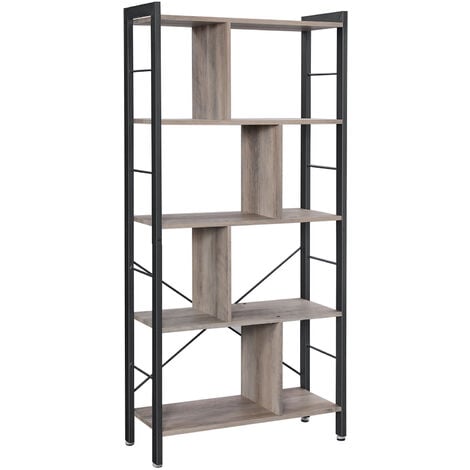 VASAGLE Libreria, Scaffale per Soggiorno, Portaoggetti a 4 Ripiani, Organizzatore per Studio, Stile Industriale, Assemblaggio Semplice, Struttura in Acciaio, Greige e Nero da SONGMICS