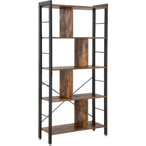 VASAGLE Libreria, Scaffale per Soggiorno, Portaoggetti a 4 Ripiani, Organizzatore per Studio, Stile Industriale, Assemblaggio Semplice, Struttura in Acciaio