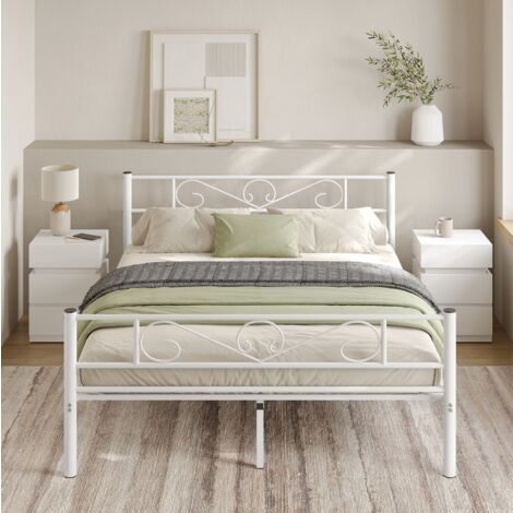 VASAGLE Lit 2 Personnes 160 x 200 cm, Lit Double, Lit 2 Places, en Métal, pour Petits Espaces, Chambre d’Amis, Chambre Ado, Blanc - Blanc