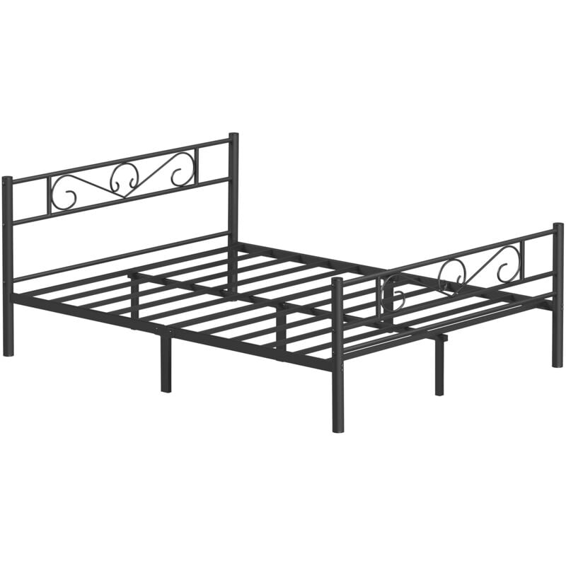 Lit adulte 160 x 200 cm, 2 Personnes, en Métal, pour Chambre Ado, Noir