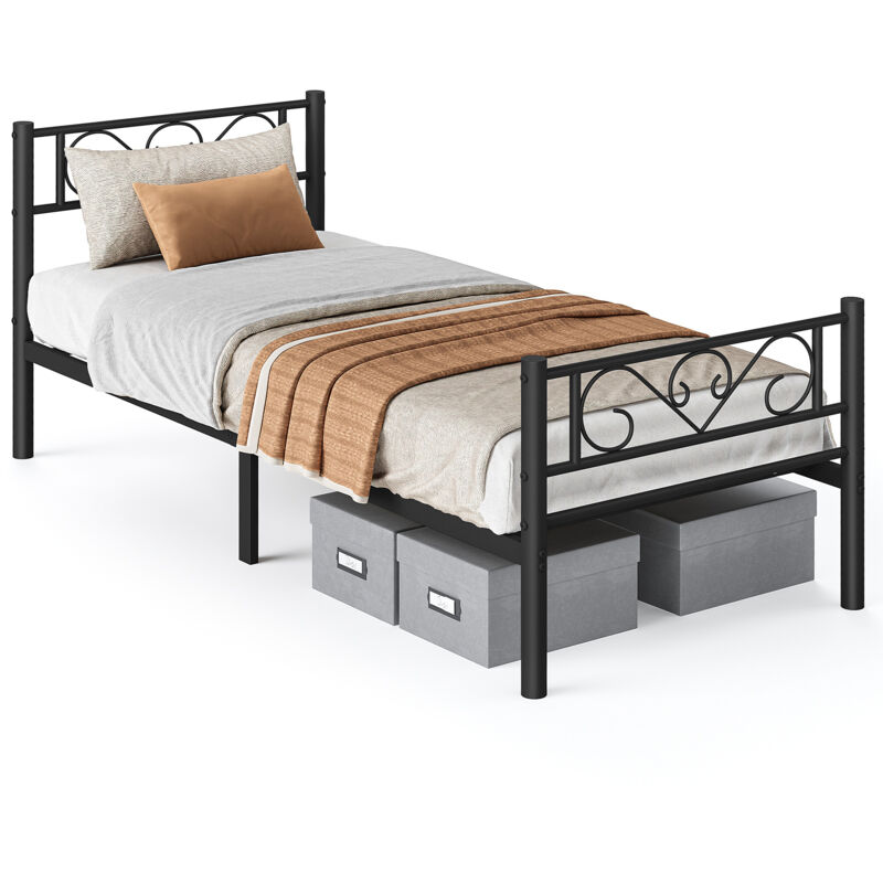 Vasagle - Lit 90 x 200 cm, 1 Place, en Métal, Noir d'Encre