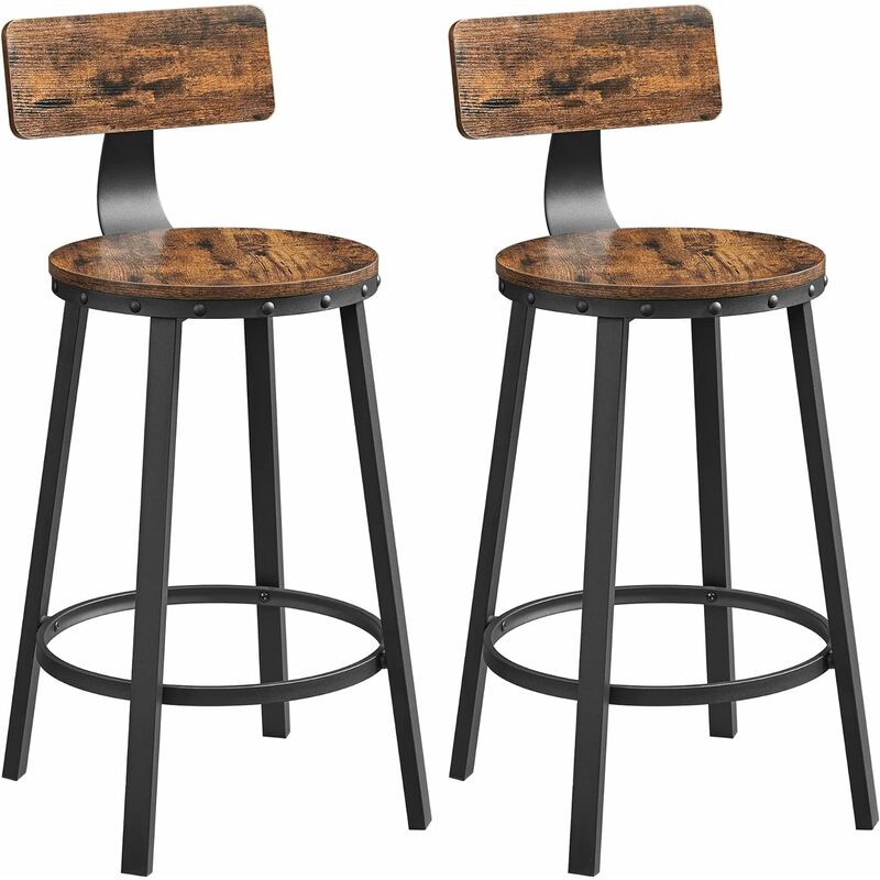 vasagle - chaises de bar, tabourets hauts, avec dossier, siège de cuisine, cadre en acier, montage facile, siège de 62,5 cm de haut, style