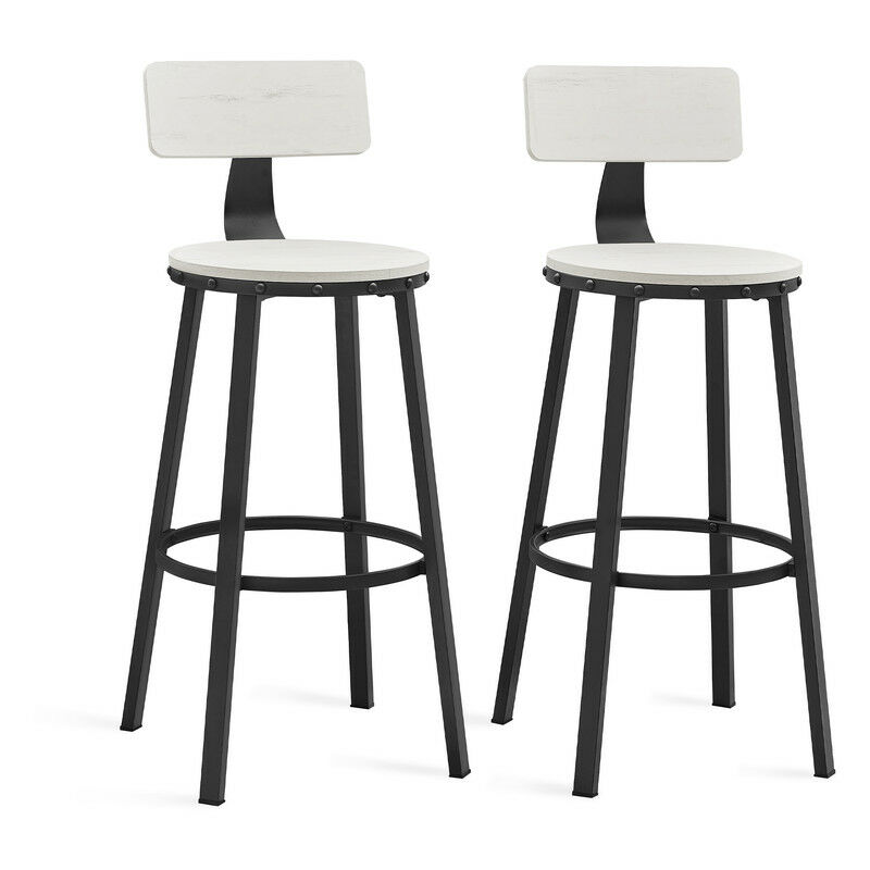vasagle - lot de 2, chaises de bar, tabourets hauts, avec dossier, siège de cuisine, cadre en acier, montage facile, siège de 73,2 cm de haut, style