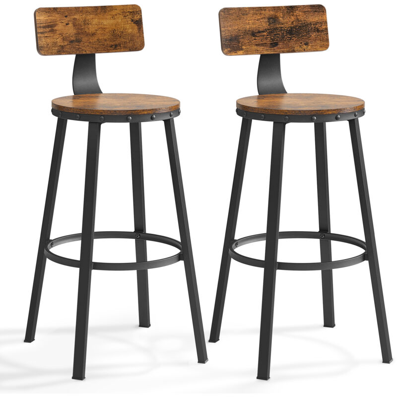 Vasagle - Lot de 2 chaises de bar Avec Dossier - Siège de Cuisine - Cadre en Acier - Montage Facile - Siège de 73,2 cm de Haut - Style Industriel