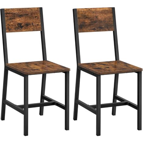 Vasagle – Lot de 2 chaises salle à manger – Cadre en acier noir – Assise en bois marron rustique – Design ergonomique – Hauteur d'assise 45,4 cm