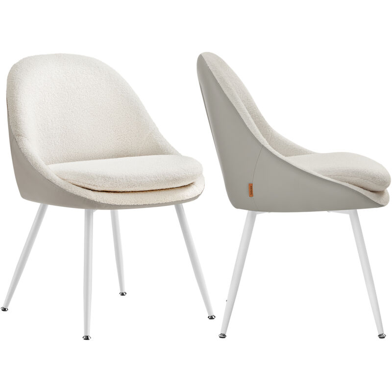 Vasagle - Lot de 2 Chaises Salle à Manger, Supportant Jusqu'à 120 kg, Coussin Rembourré 5,5 cm d'Épaisseur, Pieds Évasés, pour Bureau, Salon, Blanc