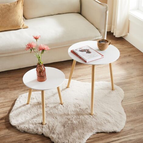 Vasagle – Lot de 2 tables basses rondes en MDF et pin massif – 45cm et 35cm de diamètre – Style scandinave moderne – LET07WN