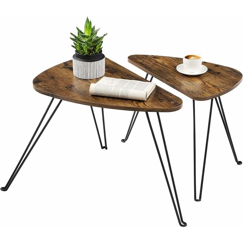 Vasagle - Lot de 2 Tables d'appoint, Tables gigognes, Tables basses, pour salon, salle à manger, chambre, style industriel, Marron Rustique et Noir