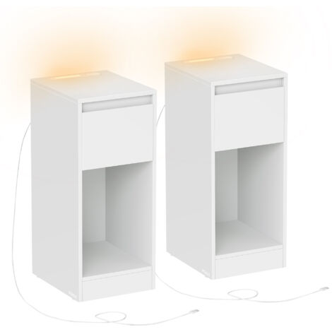 Vasagle – Lot de 2 tables de chevet étroites avec éclairage LED – 1 port USB-A et 1 port USB-C – Tiroirs et compartiments ouverts – Dimensions 30x25x59,5 cm