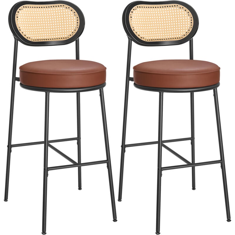 Vasagle - Lot de 2 Tabourets de Bar, Chaises de Bar Hauteur Comptoir, Tabourets Haut de Cuisine avec Dossier Incurvé, en Rotin pe Boho, 48,2 x 45,7 x