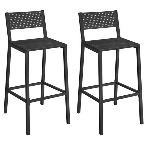 Vasagle – Lot de 2 tabourets de bar en métal noir – Hauteur 97,2 cm – Dossier incliné et repose-pieds pour confort – Design industriel moderne