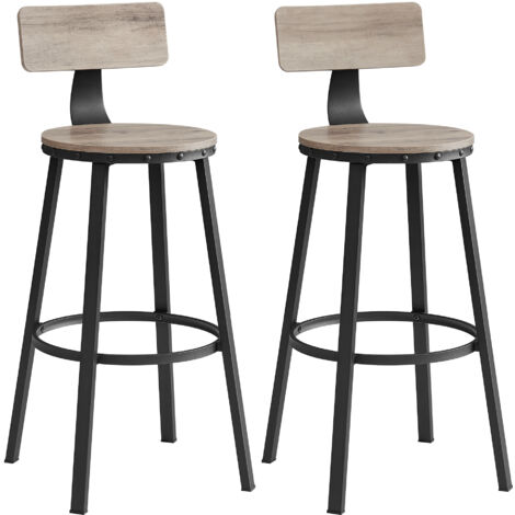 Vasagle – Lot de 2 tabourets de bar avec dossier – Cadre en acier noir – Hauteur d'assise 73 cm – Style industriel – Montage facile