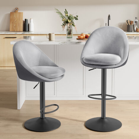 Vasagle – Lot de 2 tabourets de bar réglables en hauteur – Pivotants 360° avec dossier et repose-pieds – Acier gris tourterelle pour comptoir et salle à manger