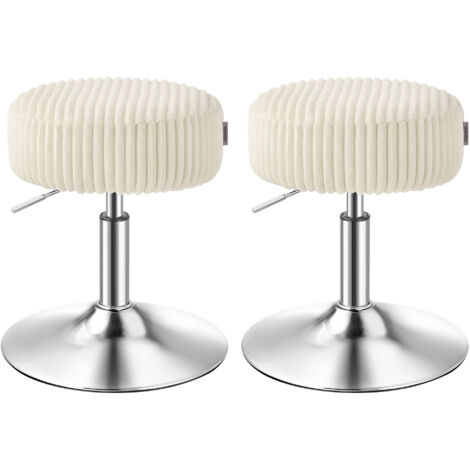 VASAGLE Lot de 2, Tabourets de Maquillage, Réglables en Hauteur, Pivotants à 360°, Velours Côtelé, Coussin Épais, Tabourets de Coiffeuse, pour Chambre, Cuisine, Blanc Crème